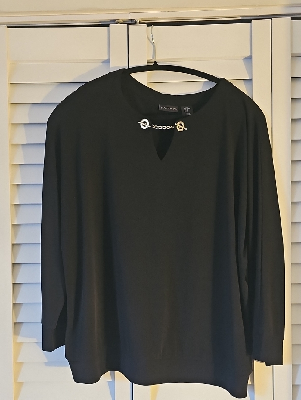 Tahari Black Top with Gold-Tone Chain Detail